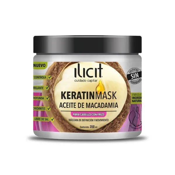 Crema capilar Keratin Mask Ilicit aceite de macadamia 350ml