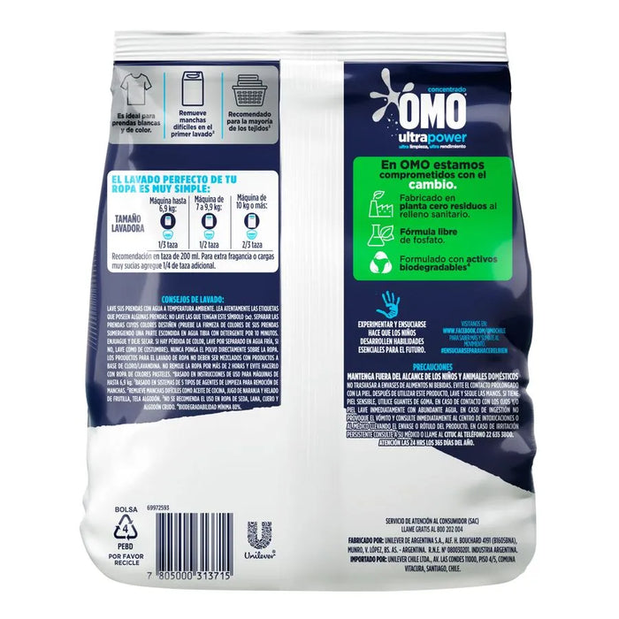 Detergente en Polvo Omo Matic Ultra Power  800g