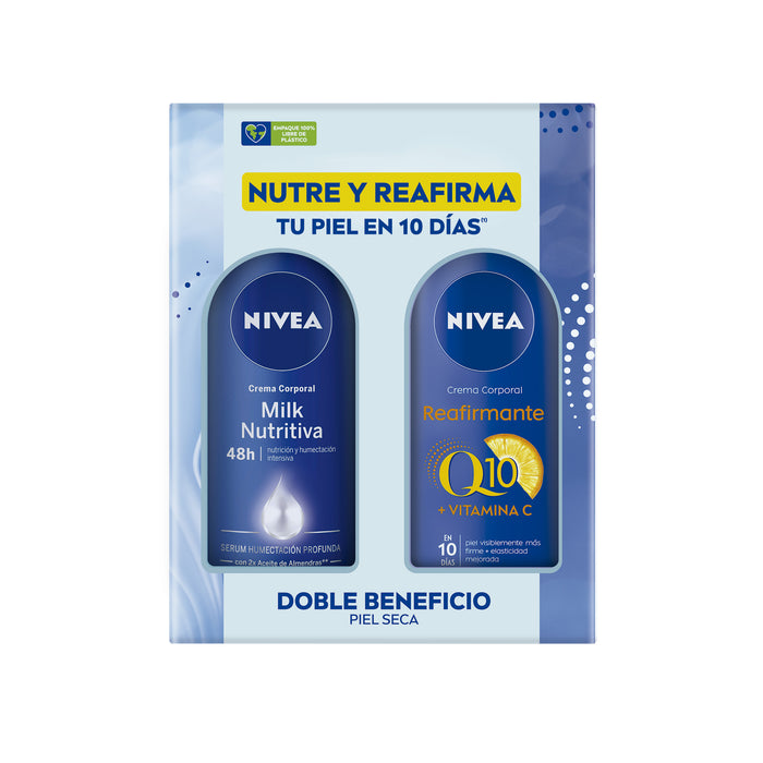 Estuche Nivea Crema corporal Q10 400ml + Milk Nutritiva 400ml