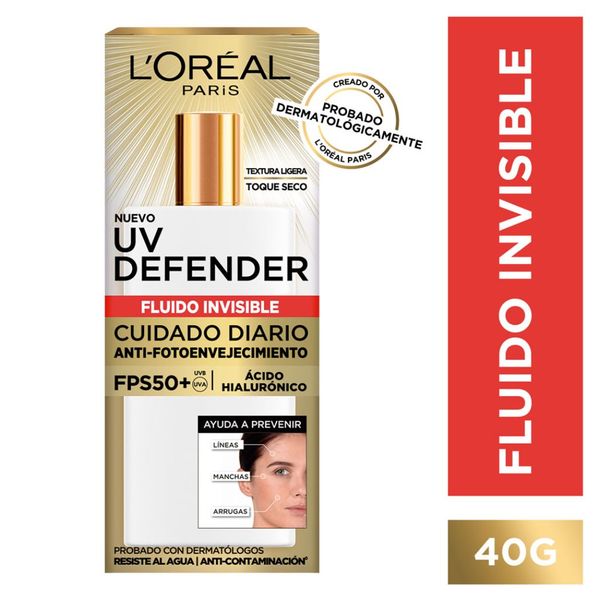 Protector Solar L'Oréal UV Defender FPS 50+ Fluido Invisible 40gr