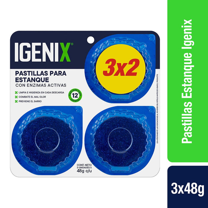 Pastilla para Estanque de Inodoro Igenix Azul 3 x 48g