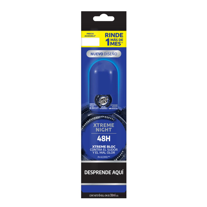 Desodorante Roll on Speed Stick hombre Xtreme night 30ml Pack X6