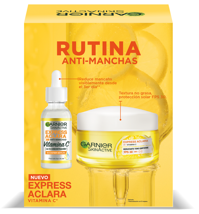 Set Garnier Express Aclara Serum booster 30ml + Crema 50ml Vitamina C