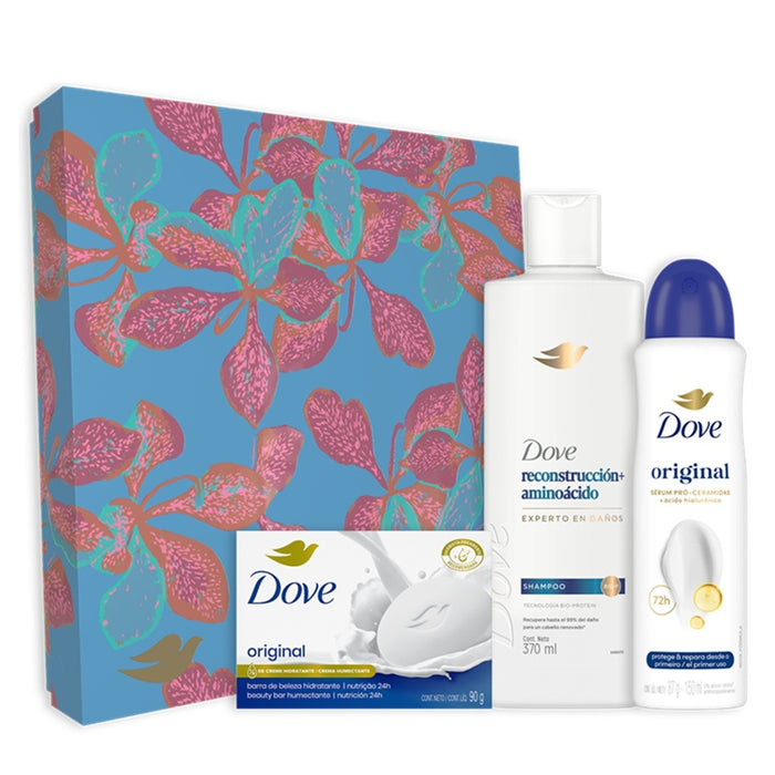 Pack Regalo Dove Sh Reconstrucción 370 ml + Deo Original 150ml + Jab. Original 90gr