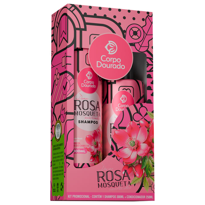 Shampoo y acondicionador Rosa Mosquete 300ml+250ml Corpo Dourado