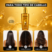 Óleo Extraordinario Elvive aplicado en cabello oscuro liso para nutrición y brillo sin residuo graso