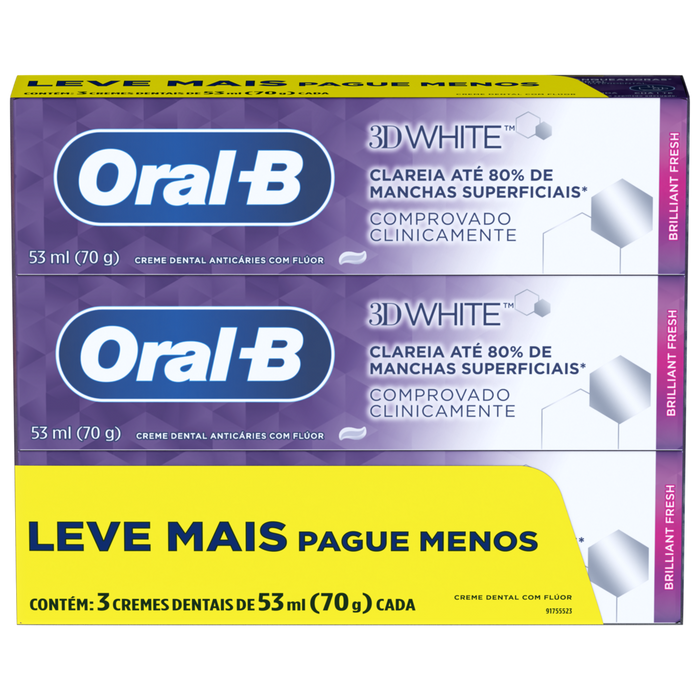 Pack 3 Unidades Pasta dental Oral B 3D White 70g