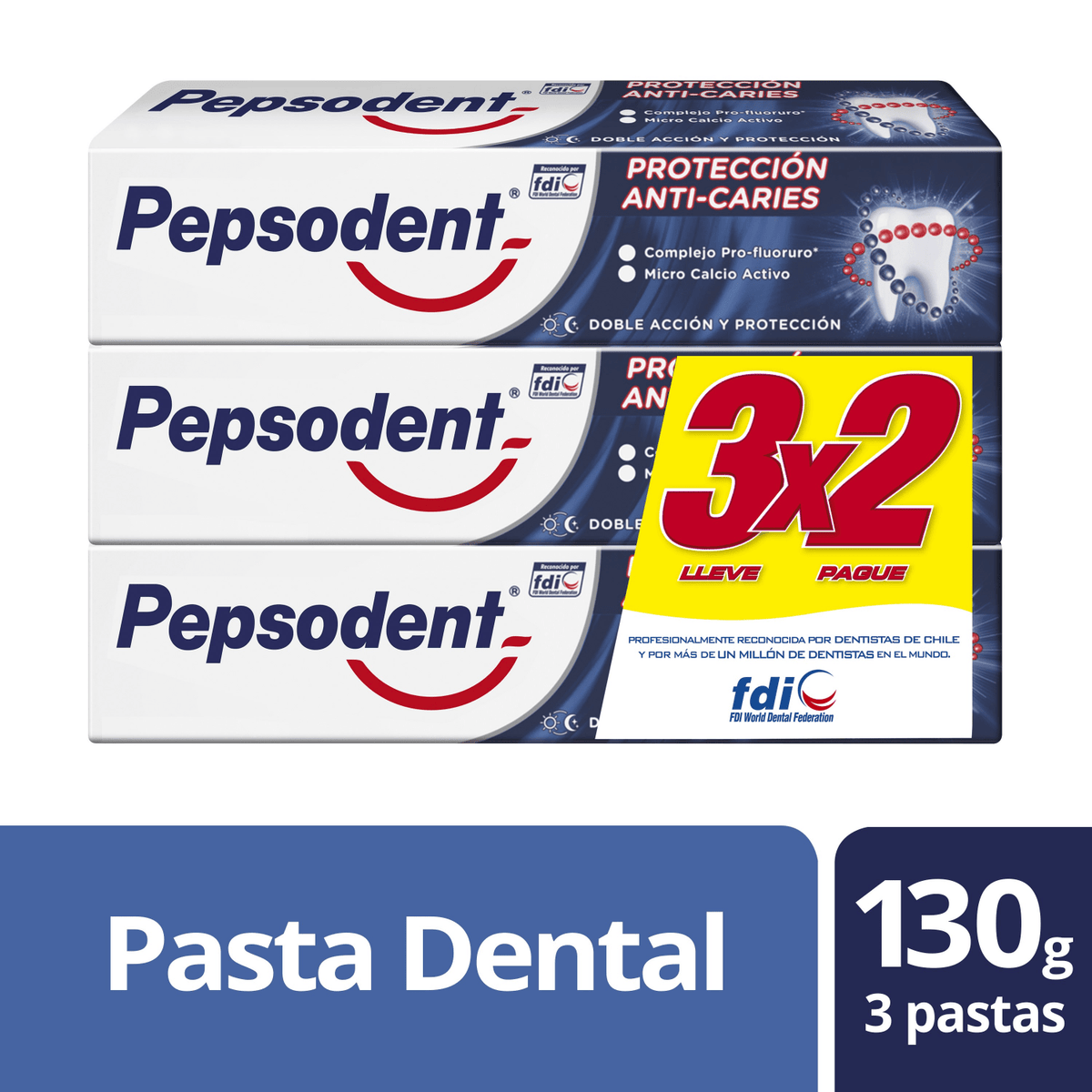 Pasta dental Pepsodent protección anti-caries 3x130gr — Perfumería