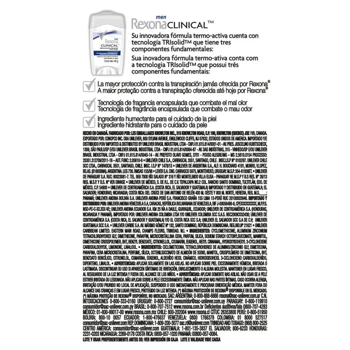 Desodorante barra Rexona Clinical Men Clean 48gr