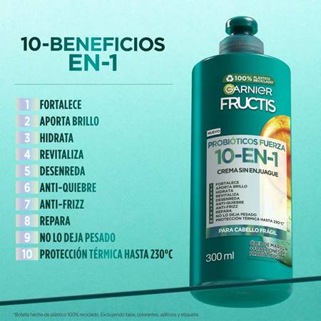 Fructis Crema de Peinar 10en1 Probioticos Fuerza 300ml