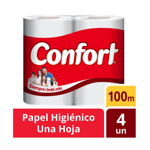 Papel higiénico Confort una hoja 4 rollos 100metros