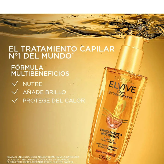 Óleo Extraordinario Elvive 100ml — aceite capilar Loreal con textura ligera para todo tipo de cabello