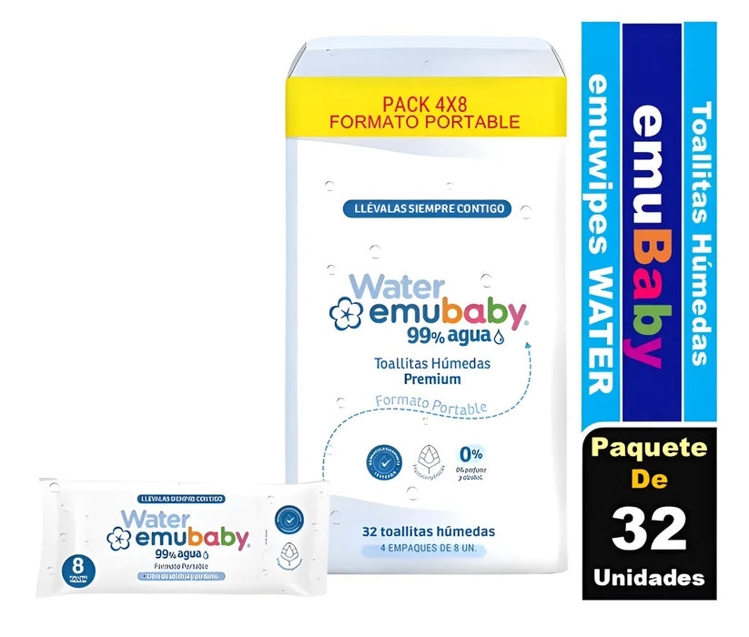 Pack Mini Toallitas Humedas Emubaby Water 4x8unds