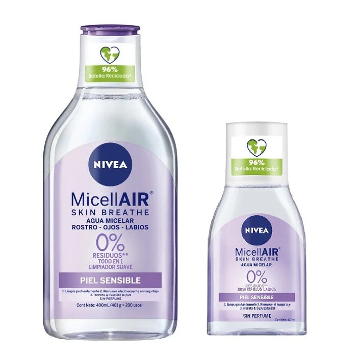 Pack Agua micelar Nivea MicellAIR piel sensible 400ml + Agua 100ml