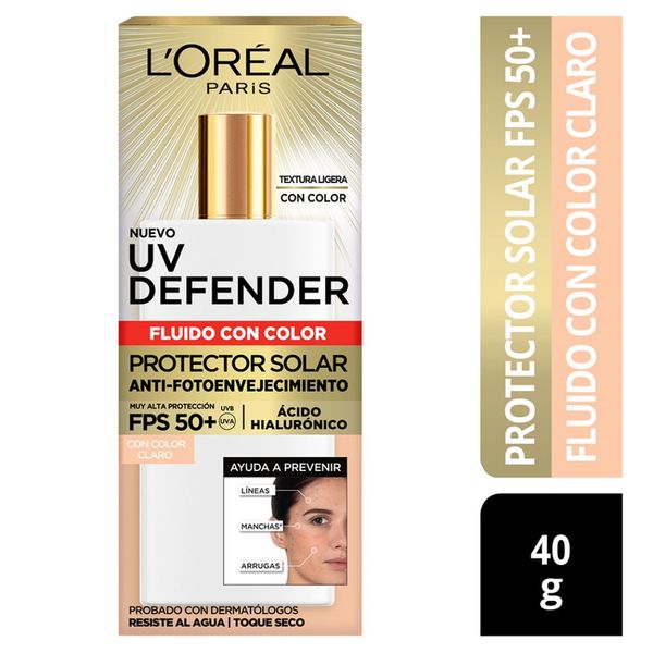 Protector Solar L'Oréal UV Defender FPS 50+ color claro 40gr