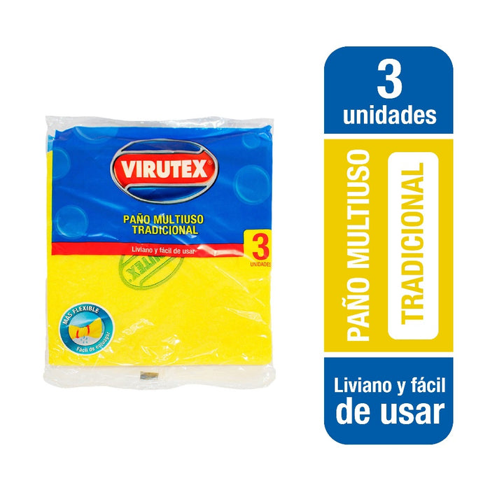 Paño Multiuso Amarillo tradicional Virutex x3 unds