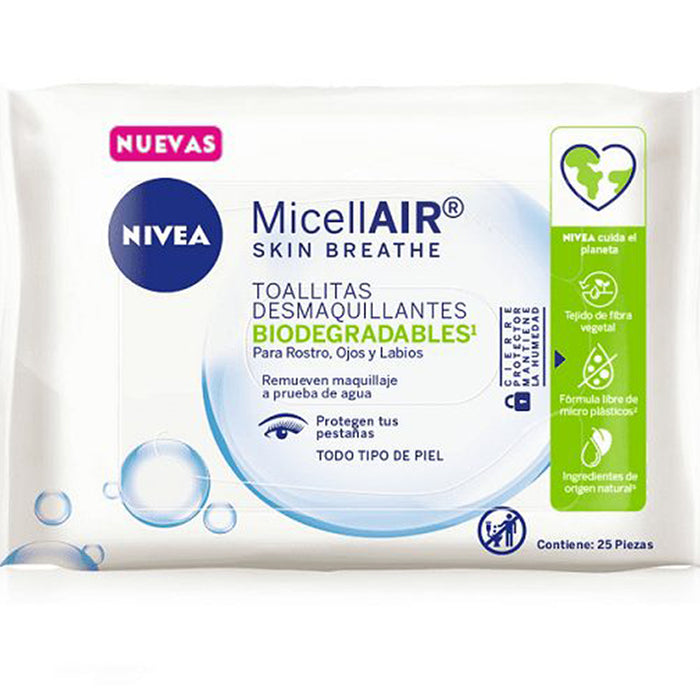 Pack x 3 Toallitas desmaquillantes Nivea Micelar Biodegradable 25und