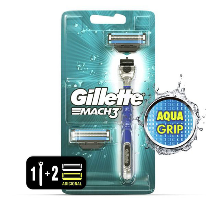 Máquina de afeitar recargable Gillette Mach3 Aqua grip + 2 cartuchos