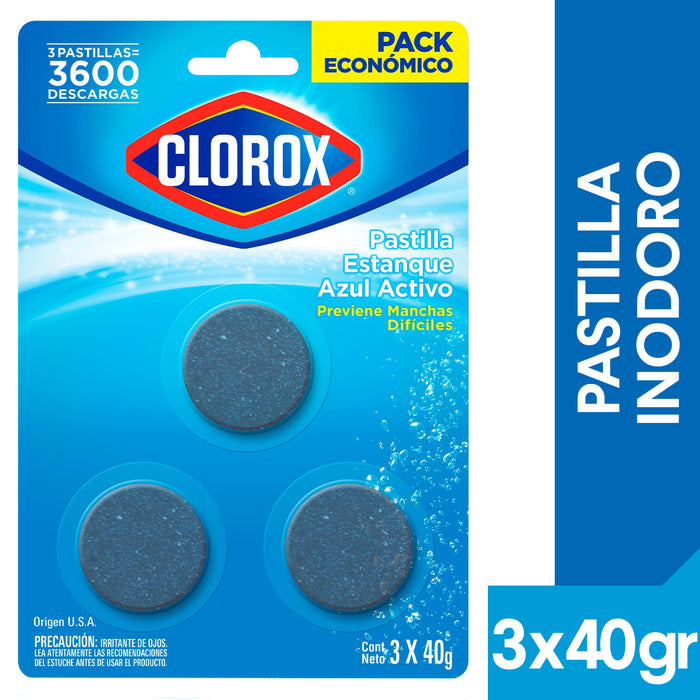 Pastilla para Estanque de Inodoro Clorox Azul Activo 3 x 40g