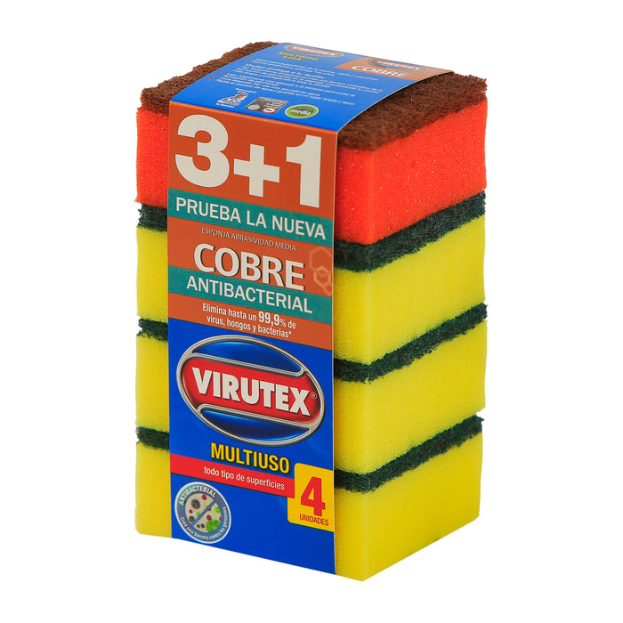 Set Esponjas Virutex 3 Multiuso+1 Cobre